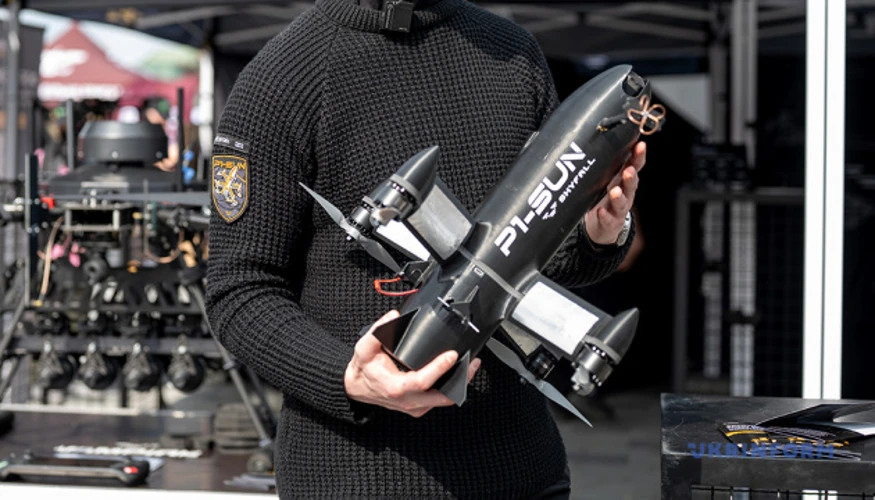 Український дрон-перехоплювач P1-SUN JetKiller виробництва компанії SkyFall після ураження реактивного дрона «Герань-5»